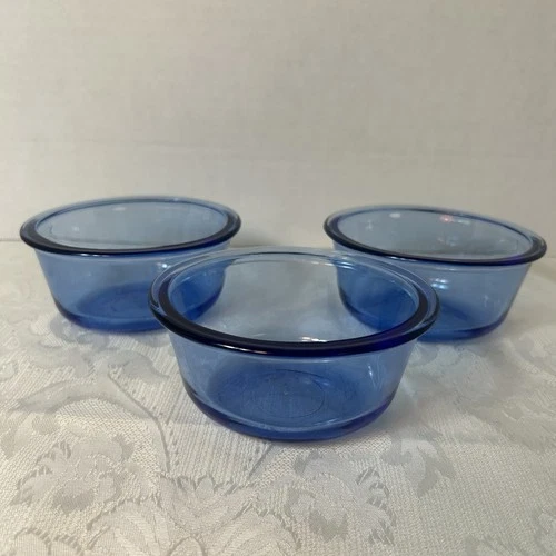 Vintage Anchor Hocking Cobalt Blue Oval 10 oz. Custard Cups/ Ramekins Set Of 3