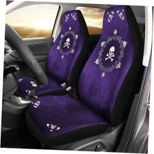 Skull Flowers Purple Print Automobile Front Seat Cover, Purple Skull Floral