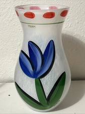 Kosta Boda art glass Ulrica Hydman Vallien hand painted tulip vase 11"