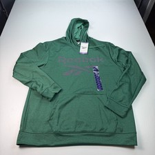 NEW Reebok Hooded Sweatshirt Mens 2XL XXL Green Hoodie Pullover Pockets Logo