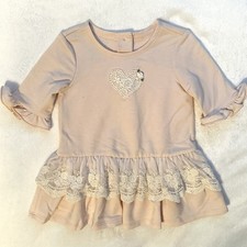 Marmellata Baby Girl Neutral Pale Pink Ivory Lace Ruffle Dress Floral 6-9M