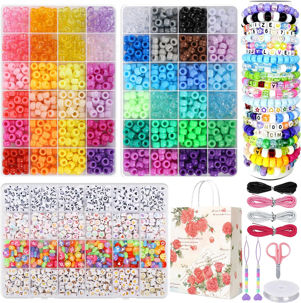 Lymoor 1900 Pony Beads, Kandi Bunte Perlen FüR ArmbäNder Set, 1000 Alphabetperle-image