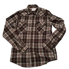 Wrangler Men Small Western Pearl Snap Shirt Brown Plaid Long Sleeve Cowboy Cut