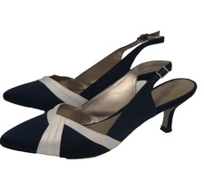 Jacques Vert Sling Back Navy & White Shoes Size 6