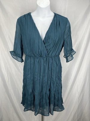 Bella Ella Boutique On The List Dress Size XL Knee Length Dark Green Crinkle New