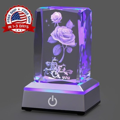 Lámpara Nocturna 3D Rosa Multicolor Con Mensaje Plástico, Regalo Para Ella NUEVO