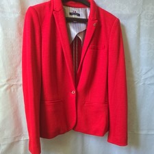 Tommy Hilfiger Women Tailored Notch Lapel Red Jacket Blazer Size 12 One Button