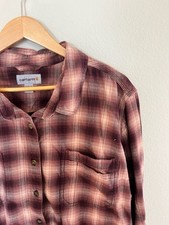 Carhartt, 3XL Flannel Long Sleeve Button Up, Brown/Burgundy,Workwear,Utility