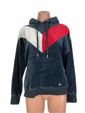 Women's Tommy Hilfiger Sport Navy Velour Hoodie Red White Chevron M