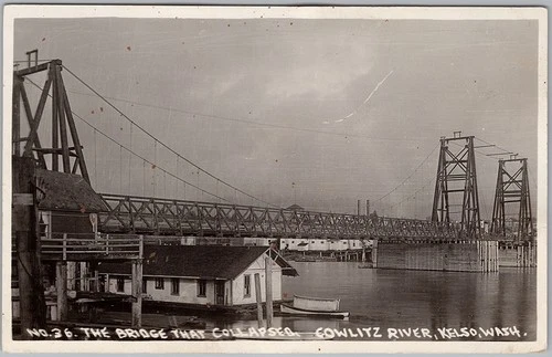 Kelso Washington Bridge that Collapsed Cowlitz River Scarce RPPC Postcard H84