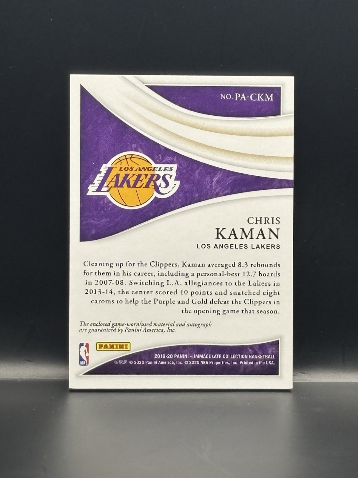 2019-20 Panini Immaculate Chris Kaman /50 Game Worn Patch Auto #PA-CKM view 2