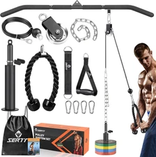 SERTT Cable Pulley System Gym, Power Rack Pulley Attachment with 2-In-1 LAT Pull