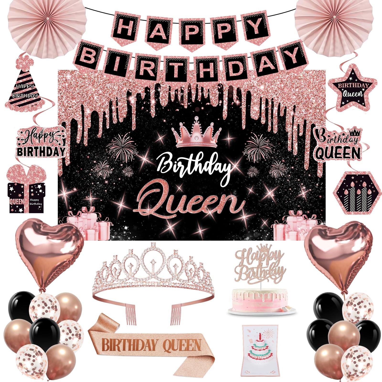 Birthday Decorations for Women,32PCS Birthday Queen Party Decorations,Includi...