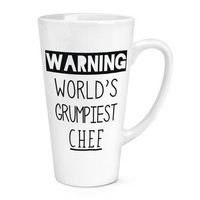 Warnung World's Grumpiest Chef 483Ml Groß Latte Becher Tasse Beste Cook Nahrung