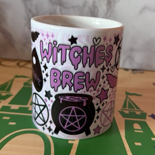 Witches Brew Halloween Witchcraft Novelty Ceramic Coffee Mug White Purple