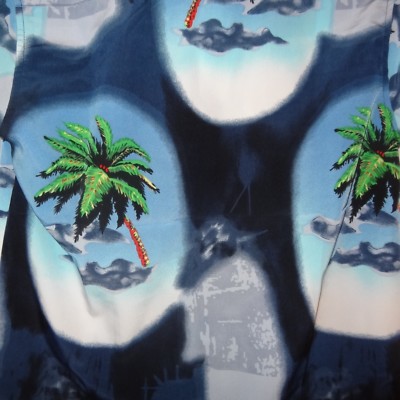 Aloha Hawaiian Shirt Box Office Island Size Medium Palm Trees Junior Mens Blue 