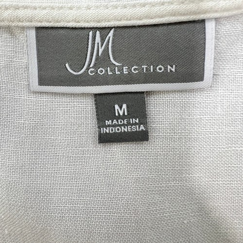 JM Collection Linen Blend Top V-Neck Crochet Trim 3/4 Sleeve White Size Medium - Picture 3 of 12