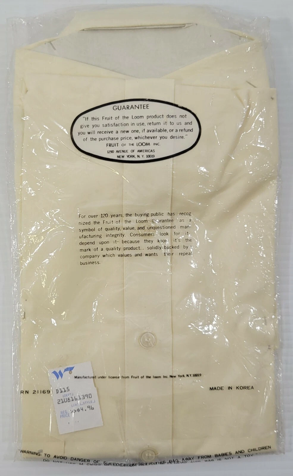 OFF WHITE AJ) Camicia elegante vintage Fruit of the Loom Woolworth's ragazzo manica lunga bianco sporco