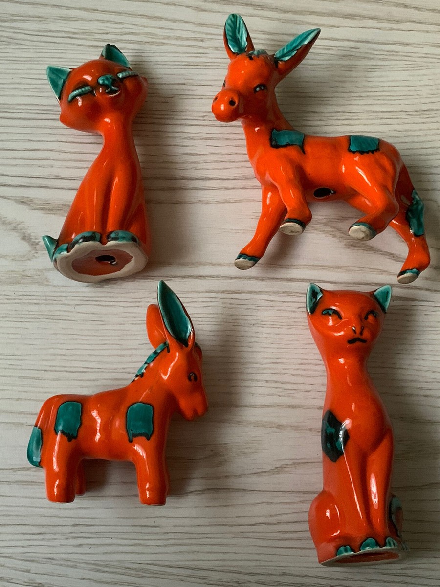 x4 Vintage Retro Trentham Art Ware Pottery Orange Animal Figurines