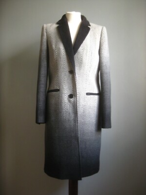JONATHAN SAUNDERS LONG COAT 8 black white ombre EDITION stripe wool alpaca