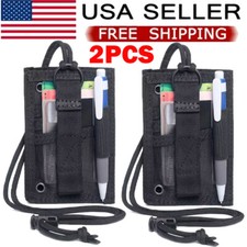 2PC Black Tactical ID Card Holder Hook Loop Patch Badge Organizer - Neck Lanyard
