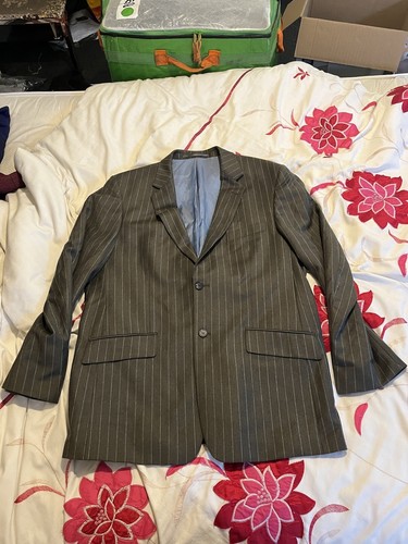 Gresham Blake England Wool Blend Pinstripe Blazer Jacket - Dark Grey - Size 46R