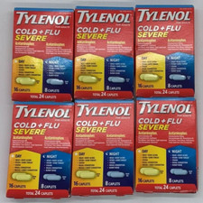 6PK Tylenol Cold  Flu Severe Day  Night  24 Caplets Each  EXP 2/26  SEALED