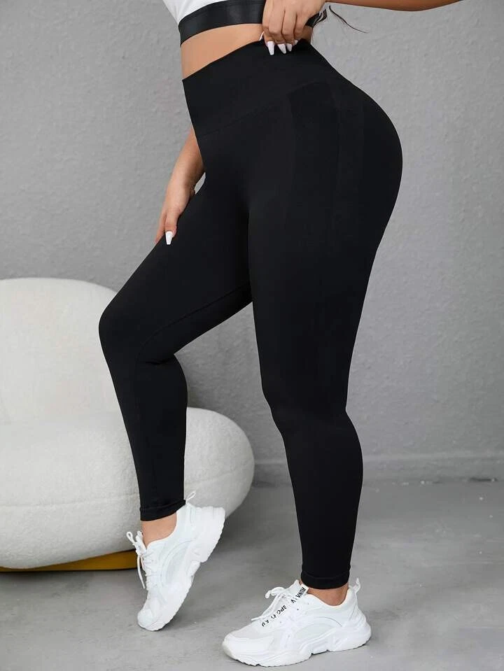 Plus Solid Tummy Control Sports Leggings eBay
