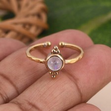 Gold Beaded Ring - Rainbow Moonstone - Delicate Jewelry - Best Friend Gift Ring