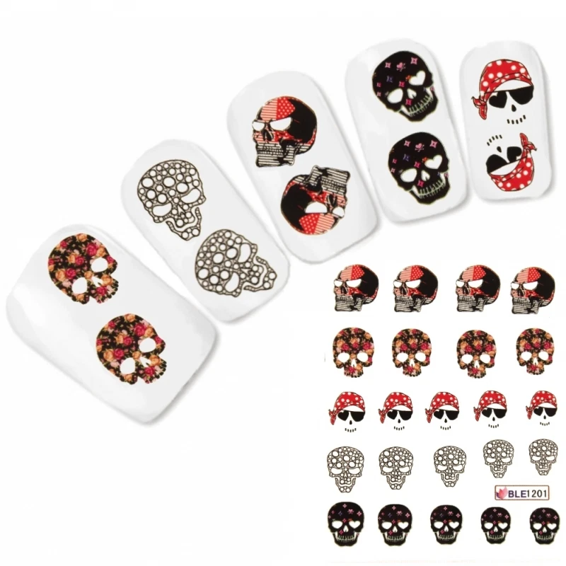 JUSTFOX Nagel Sticker Tattoo Nail Art Skull Totenkopf Schädel Aufkleber Neu!