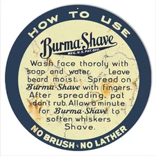 Nostalgic Burma Shave 14"x14" Round 24g Reproduction Metal Sign RVG1448