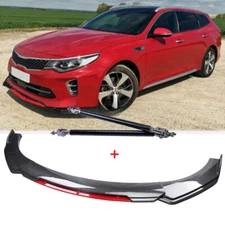 For Kia Optima 2001-20 Carbon Fiber Style Front Bumper Lip Splitter + Strut Rods