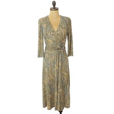 LAUREN RALPH LAUREN Black Label Surplice Neck Paisley Dress 2 Jersey NEW Tag B34