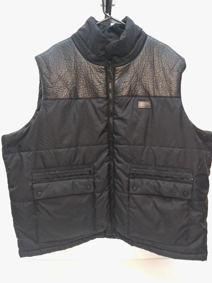 SEAN JOHN Cremallera, Chaleco Abullonado, Talla 3X, Negro, Cuero Look Yugo Delantero RN#38843