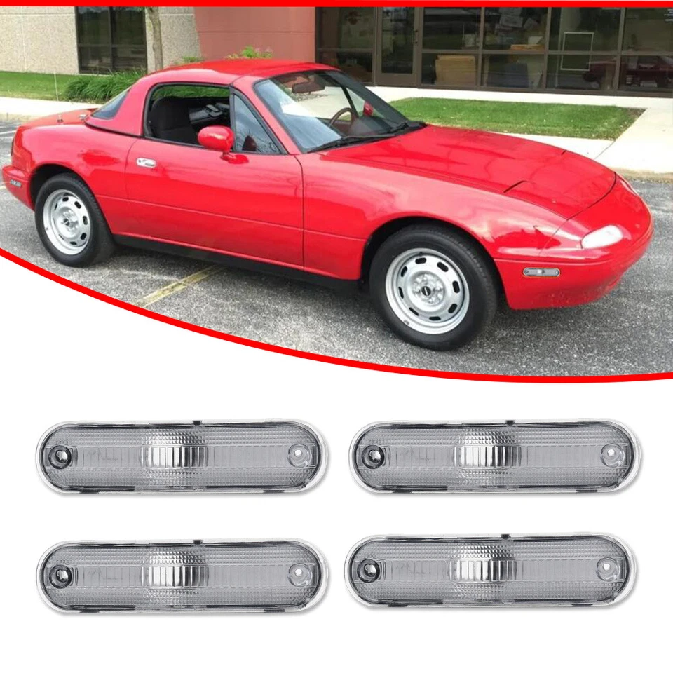 Luzes indicadoras laterais dianteiras e traseiras lentes transparentes 4 peças para 1990-2005 Mazda Miata MX-5 - Imagem 3 de 4