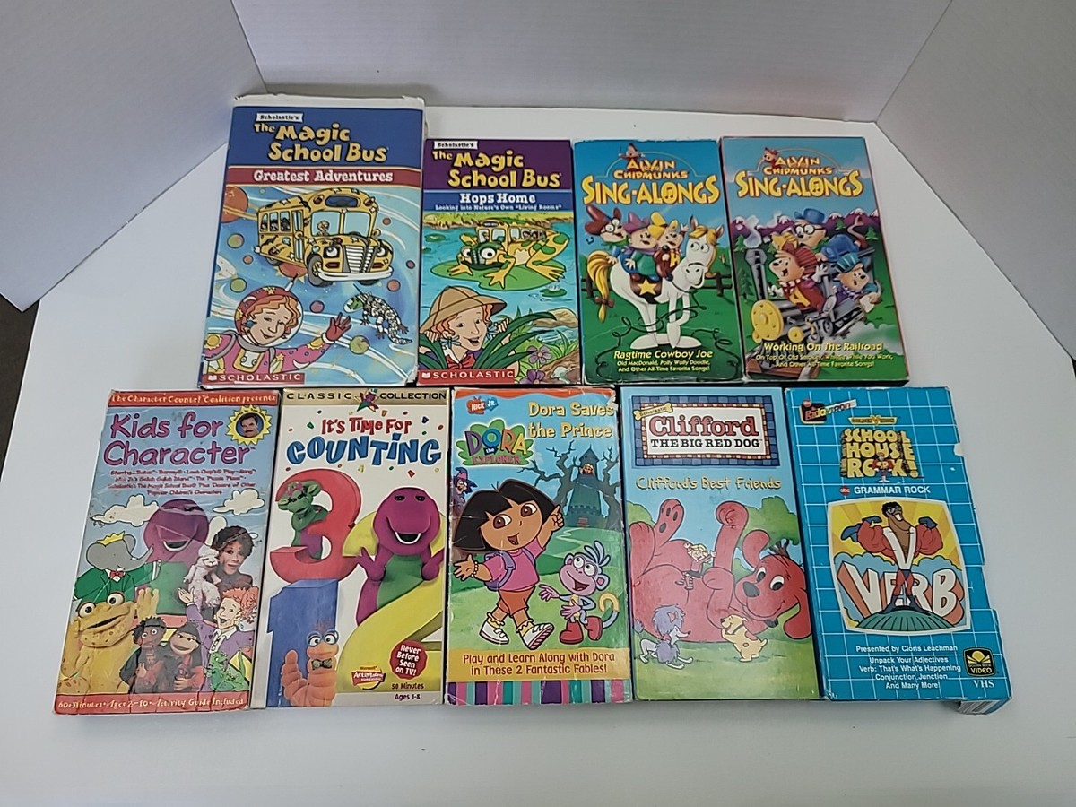 KIDS VHS LOT OF 9- Dora, Magic School Bus, Barney, Clifford, School House  Rock