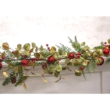 5ft Christmas Pine Bells Berries Garland Red Mantle Table Stair Indoor Swag NEW