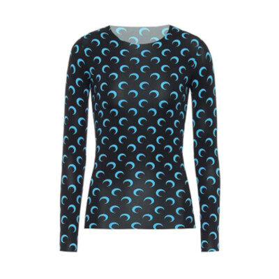 Fashion Moon Crescent Stretchy Long Sleeves O-Neck Women Chic Bodycon Tops Shirt