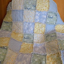 Flannel Rag Quilt With Batting 42 x 42 Blue and Yellow With Ducks