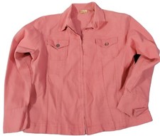 Northcrest Womens Size M 10/12 Classic Denim Jean Jacket Zipper Front Coral