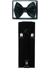 Black SUSPENDERS and BOW TIE COMBO SET Unisex Adjustable Suspender Bowtie