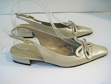 Stuart Weitzman Gold Leather Front Bow Design Sling Backs Size 5 1/2 M