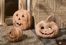 Set of 3 NEW Pottery Barn Handmade Terracotta Jack O Lantern Pumpkins SM MED LG