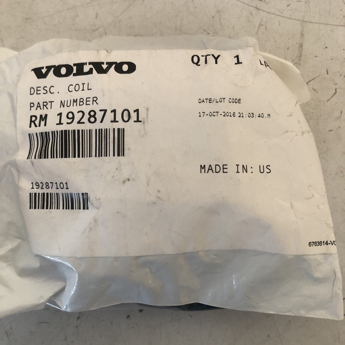 GENUINE VOLVO HEAVY EQUIPMENT FOR ROLLER COIL RM 19287101 