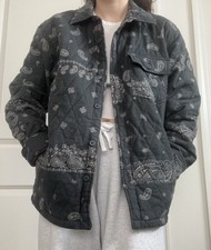 Original Use Quilted Paisley Button Jacket Black White Women's Mid-Length Small