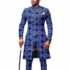 Mens African Slim Fit Two-piece Suit Jacket and Pants 2Piece Set Formal Outfits