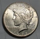 MS 1922-S Peace Dollar, Luster, Choice BU Original mint luster