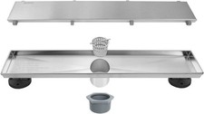 18 Inch Linear Shower Drain with 2-in-1 Tile Insert Cover Brushed 304 SS