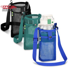 3Pcs Water Bottle Holder with Strap, Mesh Water Bottle Bag Carrier with Adjustab