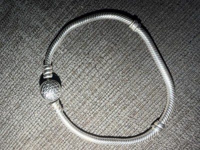 Pandora Sterling Silver 7  Snake Chain Bracelet with Pave Heart Clasp 925